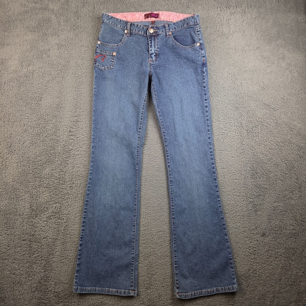 Y2K Fetish Jeans Womens 11/12 Flare Blue Denim Pants Stretch Bootcut Embroidered